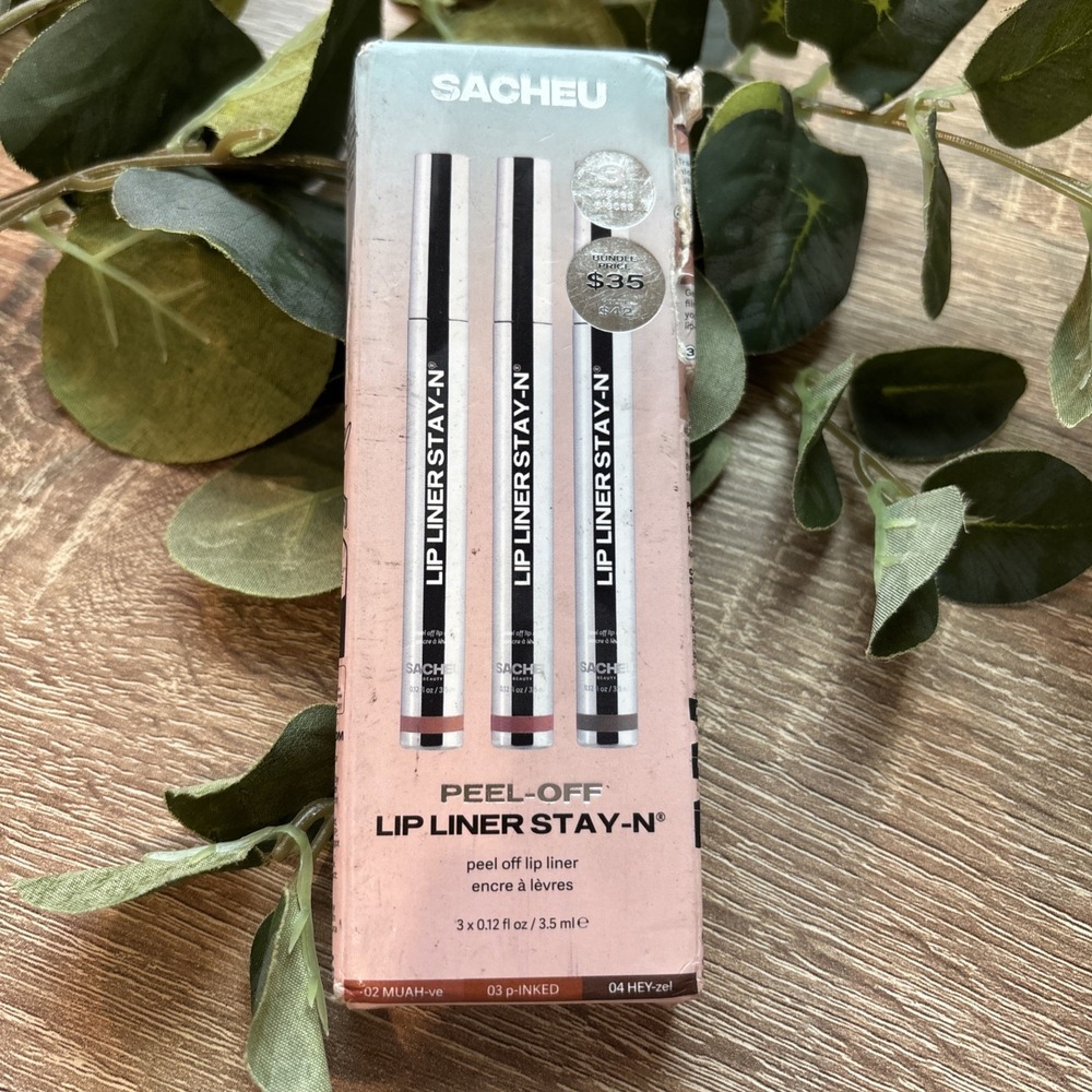 3 Set SACHEU Beauty Lip Liner STAY-N Peel Off in Muah-ve, p-Inked, & Hey-zel Y2K